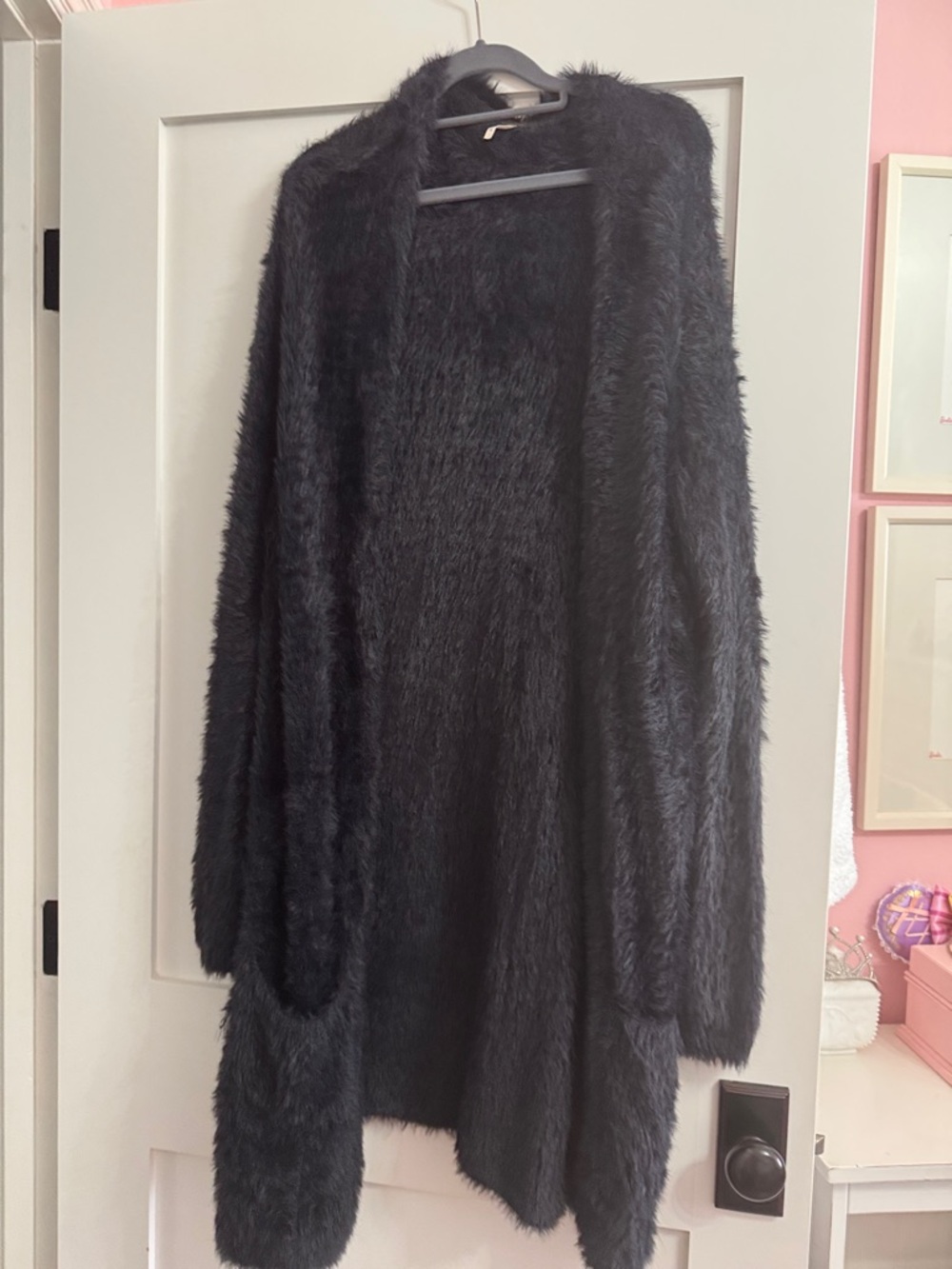 Free People Black Fuzzy Open-Front Cardigan